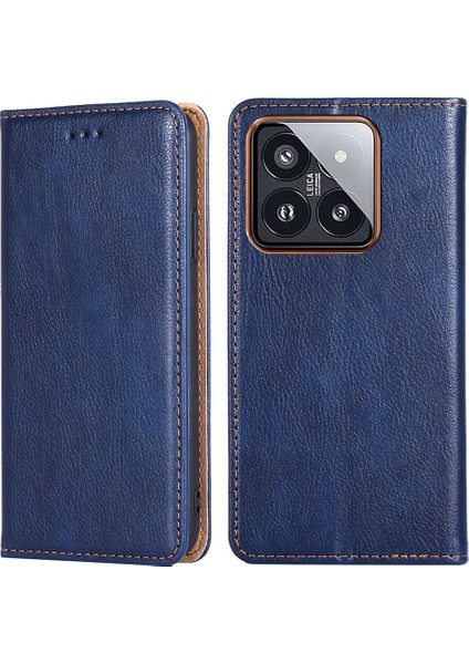 Xiaomi 14 Pro Magnicy Case Düz Renkli Deri Cüzdan Stand Telefon Kapak Mavisi (Yurt Dışından)