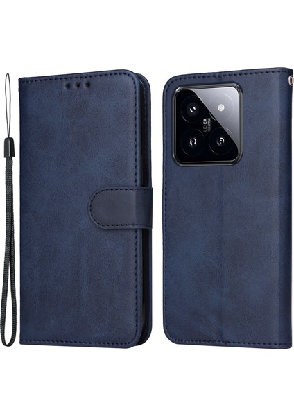 Xiaomi 14 Pro Case Shockproof Pu Deri Telefon Kapağı Buzağı Doku Mavisi (Yurt Dışından)