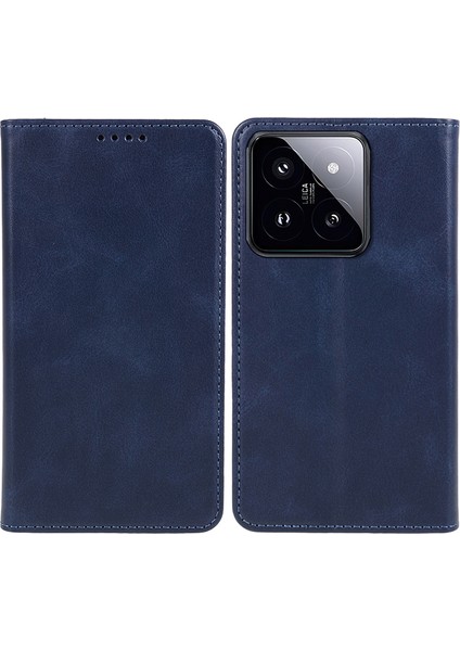 Xiaomi 14 Pro Case Deri Buzağı Dokusu Süper Mıknatıs Kapanış Mavisi ile Telefon Muhafız Kapağı (Yurt Dışından)