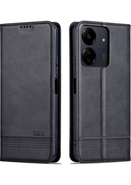 Xiaomi Poco C65 4g/redmı 13C Deri Kılıf Cüzdanı Manyetik Telefon Kapak Black (Yurt Dışından)