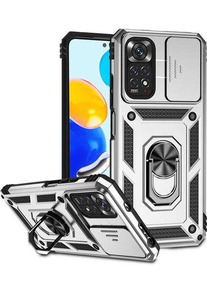 Xiaomi Için Redmi Note 11 4g (Qualcomm)/redmi Note 11S 4g Case Pc+Tpu Kickstand Telefon Kapağı Slayt Kameralı Kameralı Kapak Silver (Yurt Dışından)