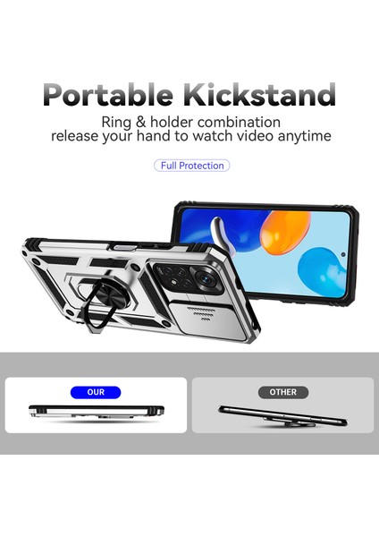 Xiaomi Için Redmi Note 11 4g (Qualcomm)/redmi Note 11S 4g Case Pc+Tpu Kickstand Telefon Kapağı Slayt Kameralı Kameralı Kapak Silver (Yurt Dışından) fiyatları