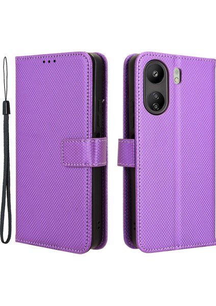 Xiaomi Redmi 13C/POCO C65 4g Kasa Pırlanta Doku Deri Deri Cüzdan Telefon Kapak Morası (Yurt Dışından)