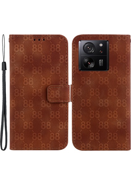 Xiaomi 13T/13T Pro/redmi K60 Ultra Kapak Baskılı Flip Stand Telefon Deri Case-Brown (Yurt Dışından)