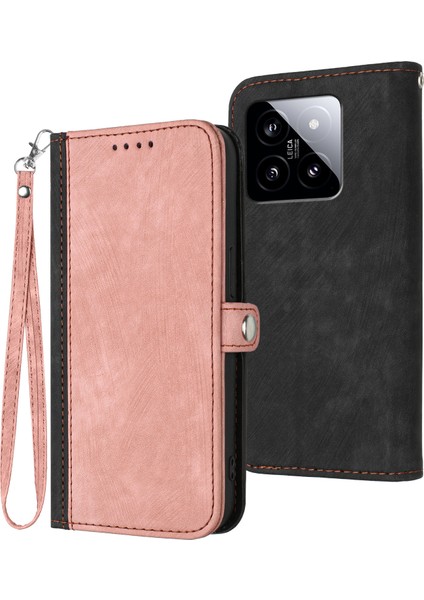 Xiaomi 14 Deri Kasa Manşon Cüzdan Telefon Kapak-Pembe (Yurt Dışından)