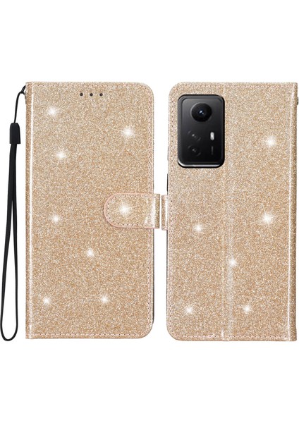 Xiaomi Için Redmi Note 12S 4g Deri Cüzdan Katlama Stand Kılıfı Damla Geçirmez Işıltılı Telefon Kapağı-Altın (Yurt Dışından)