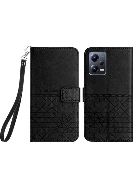 Xiaomi Redmi Için Note 12 Pro+ 5g Geometrik Baskalı Kapak Mikrofiber Deri Cüzdan Telefon Kılıf Black (Yurt Dışından)