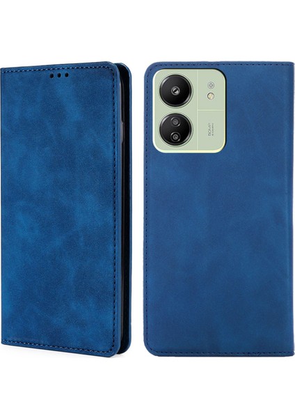 Xiaomi Redmi Için 13C 4g/poco C65 4g Case Cilt Touch Hissed Hisset Pu Deri Telefon Kapağı Kart Yuvaları Mavisi (Yurt Dışından)