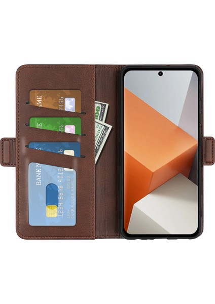 Xiaomi Için Redmi Note 13 Pro+ 5g Kılıf Damla Koruma Deri Cüzdan Stand Cep Telefonu Kapak-Kahverengi (Yurt Dışından)