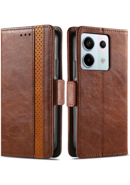Xiaomi Redmi Için Note 13 Pro 4g/5g Deri Telefon Kılıfı Rfıd Engelleme Cüzdan-Dark Brown (Yurt Dışından)