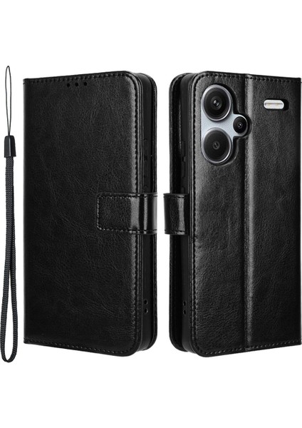 Xiaomi Için Redmi Note 13 Pro+ Cep Telefonu Kabuğu Çılgın At Dokusu Kapak Telefon Kılıfı Cüzdan Black (Yurt Dışından)