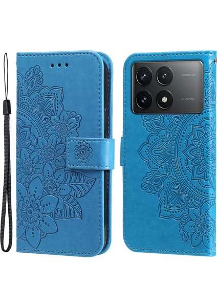 Xiaomi Redmi Için K70E 5g Kasa Kapak Çiçek Pu Deri Bilek Telefon Kabuk Mavisi (Yurt Dışından)