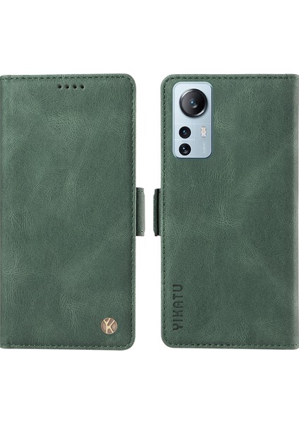 Xiaomi Için 12 Lite 5g Cilt Touch Telefon Kapağı Pu Deri Stand Kabuk Cüzdan Kılıf Yeşil (Yurt Dışından)