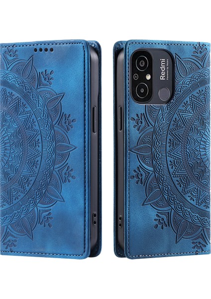 Xiaomi Redmi Için 12C 4G/11A 4g Kasa Manyetik Kapanış Baskılı Deri Telefon Koruyucu Mavisi (Yurt Dışından)