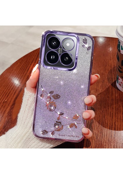 Xiaomi 14 Pro Case Çiçek Desen Cep Telefonu Tpu Arka Kapak-Mor (Yurt Dışından)