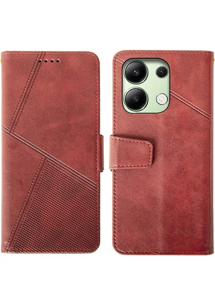 Xiaomi Için Redmi Note 13 4g Case Balf Doku Deri Telefon Stand Kapak Kırmızısı (Yurt Dışından)