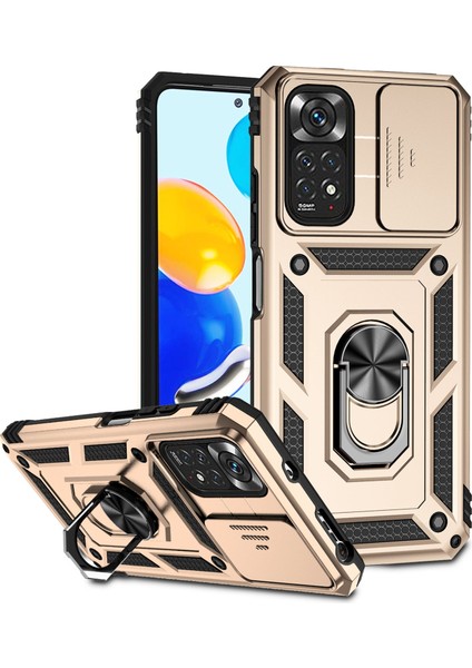 Xiaomi Için Redmi Note 11 4g (Qualcomm)/redmi Note 11S 4g Case Pc+Tpu Kickstand Telefon Kapağı Slayt Kameralı Kapak-Gold (Yurt Dışından)