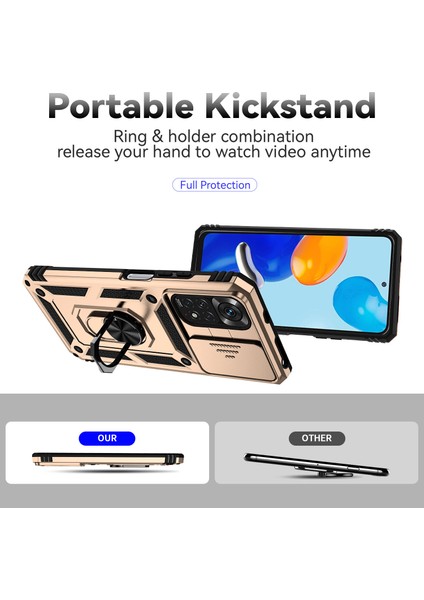 Xiaomi Için Redmi Note 11 4g (Qualcomm)/redmi Note 11S 4g Case Pc+Tpu Kickstand Telefon Kapağı Slayt Kameralı Kapak-Gold (Yurt Dışından) fiyatları