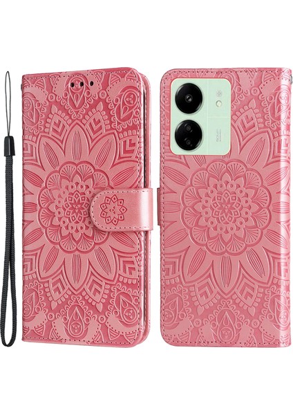 Xiaomi Redmi Için 13C 4g/poco C65 4g Telefon Kılıf Anti-Fall Pu Deri Deri Stand Cüzdan Kapak Pembe (Yurt Dışından)