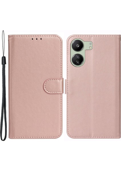 Xiaomi Redmi Için 13C 4g/poco C65 4g Cep Telefon Kılıfları Strap Pu Deri Standı Kapak Golü Altın (Yurt Dışından)