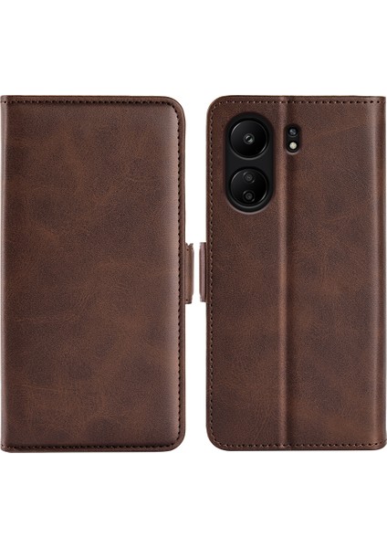 Xiaomi Redmi Için 13C 4g/poco C65 4g Kasa Manyetik Buzağı Doku Cüzdan Stand Telefon Kapak-Kahverengi (Yurt Dışından)