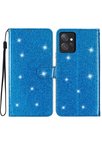 Xiaomi Için Redmi Note 12 4g Deri Cüzdan Stand Kılıfı Damla Damlı Koşu Parlak Telefon Kapağı Kayış Mavisi (Yurt Dışından)