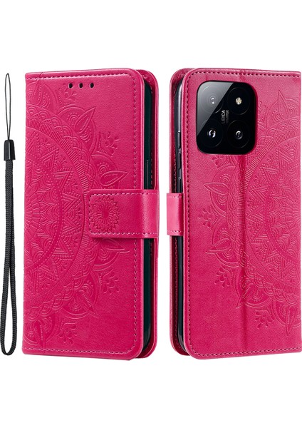 Xiaomi 14 Pro Case Mandala Flower Baskılı Deri Telefon Cüzdan Kapağı Stand-Rose (Yurt Dışından)