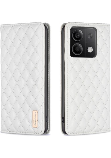 Xiaomi Için Redmi Note 13 4g Deri Kasa Eşkenar Dörtgen Desen Telefon Kapak-Beyaz (Yurt Dışından)