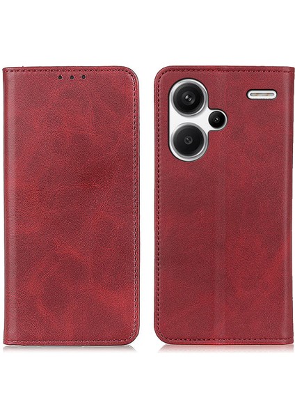 Xiaomi Için Redmi Note 13 Pro+ 5g Cep Telefon Kılıfları Bölünmüş Deri Cüzdan Kapak-Kırmızı (Yurt Dışından)