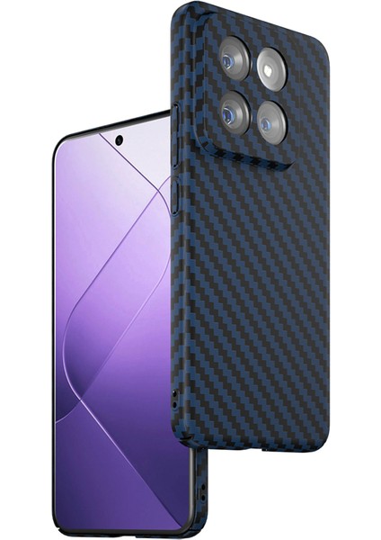 Xiaomi 14 Pro Vaka Anti-Fall Karbon Fiber Doku Birleştirme Renkli Telefon Koruyucu Mavisi (Yurt Dışından)