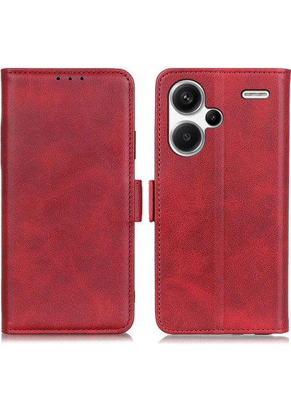 Xiaomi Redmi Için Note 13 Pro+ 5g Cep Telefonu Kılıf Anti-Fall Manyetik Toka Deri Cüzdan Kapak-Kırmızı (Yurt Dışından)