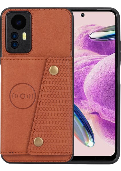 Xiaomi Için Redmi Not 12S 4g Kırılma Kanıtı Pu Derılı Kaplamalı Tpu Telefon Kapağı Kickstand Shell, Kart Yuvaları Işık Kahverengi (Yurt Dışından)