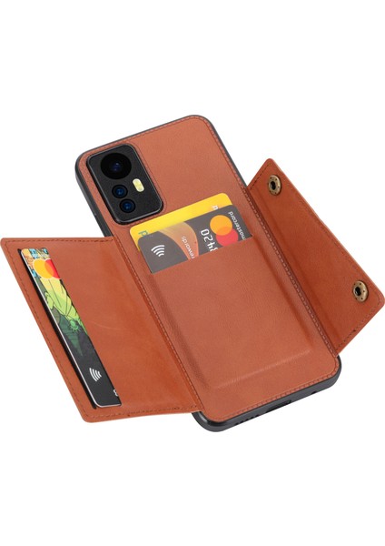 Xiaomi Için Redmi Not 12S 4g Kırılma Kanıtı Pu Derılı Kaplamalı Tpu Telefon Kapağı Kickstand Shell, Kart Yuvaları Işık Kahverengi (Yurt Dışından)