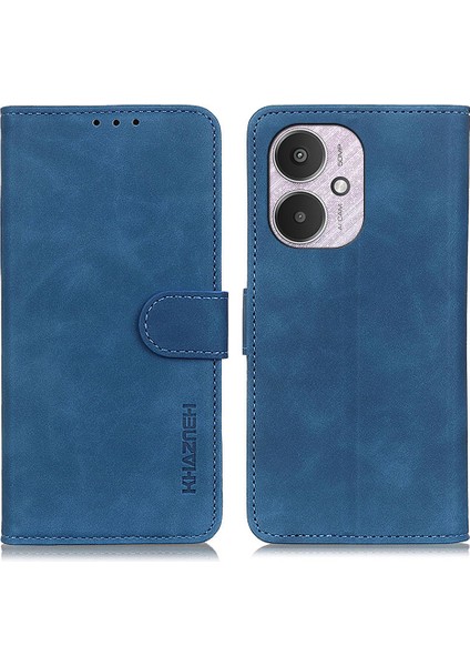 Xiaomi Redmi Için 13C 4g/poco C65 4g Case Case Telefon Kabuğu Pu Deri Retro Stand Cep Telefonu Kapak Mavisi (Yurt Dışından)