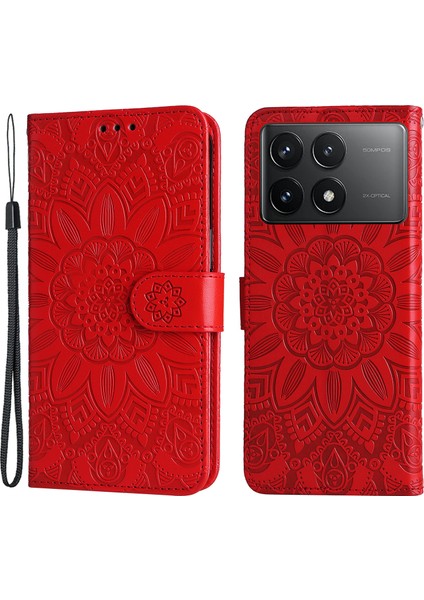 Xiaomi Için Redmi K70E 5g Kasa Cüzdanı Baskılı Pu Deri Telefon Stand Kapak Kırmızısı (Yurt Dışından)