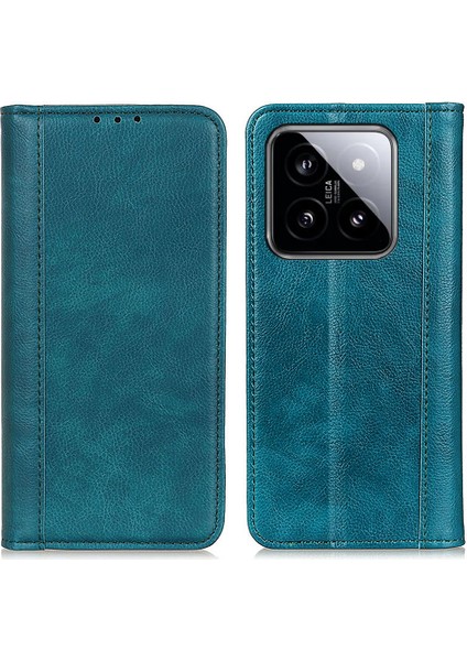 Xiaomi Için 14 Case Litchi Doku Deri Deri Kapak Cüzdan Stand Yeşili (Yurt Dışından)