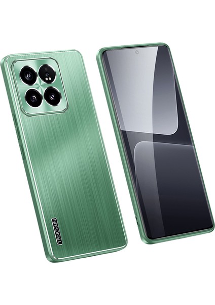 Xiaomi 14 Pro Case Tpu+Metal Fırçalanmış Telefon Kapağı CD Damarları Lens Guard-Matcha Green (Yurt Dışından)