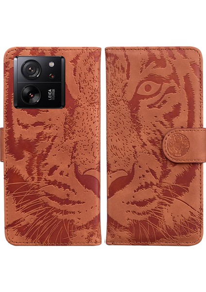 Xiaomi Için Redmi K60 ULTRA/13T/13T Pro Case Tiger Pusint Pu Deri Telefon Kapak-Kahverengi (Yurt Dışından)