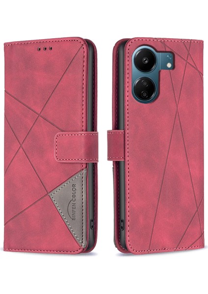 Xiaomi Redmi Için 13C 4g/poco C65 4g Kasa Cüzdan Telefon Kapağı Şok Geçirmez Pu Deri Kabuk-Kırmızı (Yurt Dışından)