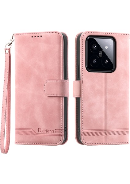 Xiaomi 14 Pro Case Case Scratch-Dayanıklı Pu Deri Telefon Stand Kapak Pembe (Yurt Dışından)