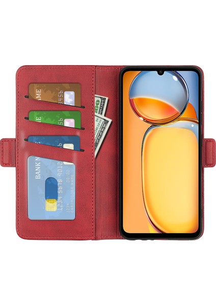 Xiaomi Redmi Için 13C 4g/poco C65 4g Kasa Manyetik Buzağı Doku Cüzdan Stand Telefon Kapak-Kırmızı (Yurt Dışından) fiyatları