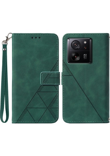 Xiaomi 13T/13T Pro/redmi K60 Ultra Case Pu Deri Cüzdan Telefon Kapağı Kayış-Blackish Green (Yurt Dışından)