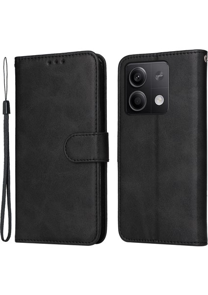 Xiaomi Için Redmi Note 13 5g Case Stand Deri Telefon Kapağı Cüzdan Strap-Black (Yurt Dışından)
