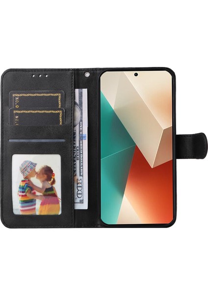 Xiaomi Için Redmi Note 13 5g Case Stand Deri Telefon Kapağı Cüzdan Strap-Black (Yurt Dışından)