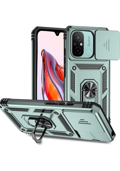 Xiaomi Redmi 12C 4g Kasa Slayt Kamera Kalkanı Döner Kickstand Pc+Tpu Telefon Kapak Yeşil (Yurt Dışından)