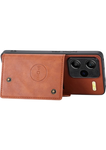 Xiaomi Redmi Için Note 13 Pro+ Kickstand Deri Kaplamalı Tpu Telefon Kapağı Kart Tutucu Light Brown (Yurt Dışından)