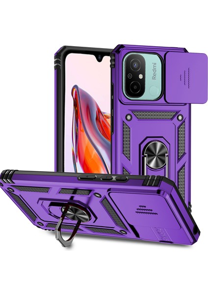 Xiaomi Redmi 12C 4g Kasa Slayt Kamera Kalkanı Döner Kickstand Pc+Tpu Telefon Kapak-Morası (Yurt Dışından)