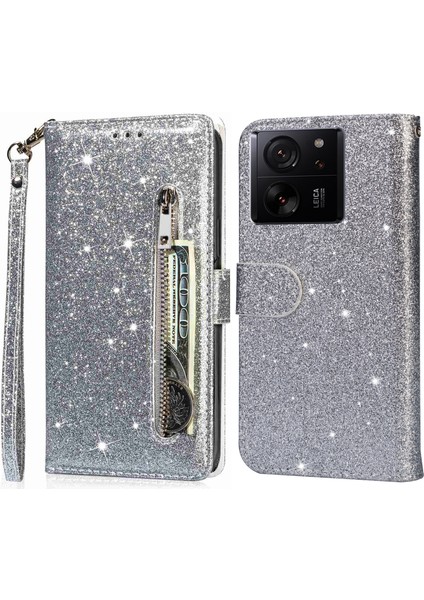 Xiaomi 13T/13T Pro/redmi K60 Ultra Deri Kılıf Fermuarı Cep Telefonu Kapak Silver (Yurt Dışından)