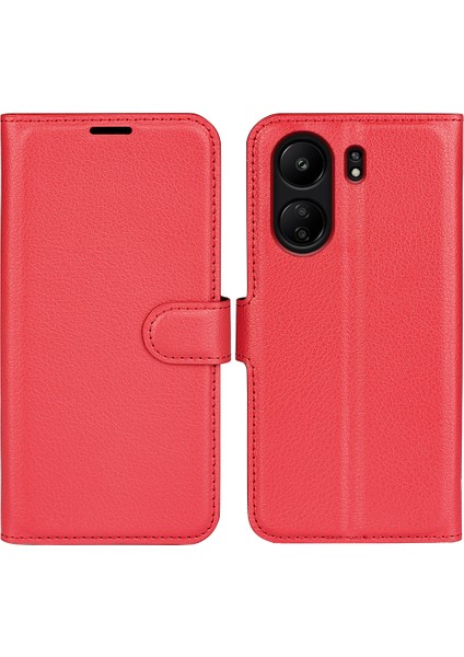 Xiaomi Redmi Için 13C 4g/poco C65 4g Case Litchi Doku Deri Telefon Kapağı Manyetik Kapatma Kırmızısı (Yurt Dışından)