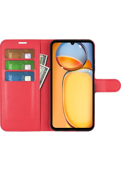 Xiaomi Redmi Için 13C 4g/poco C65 4g Case Litchi Doku Deri Telefon Kapağı Manyetik Kapatma Kırmızısı (Yurt Dışından) fiyatları